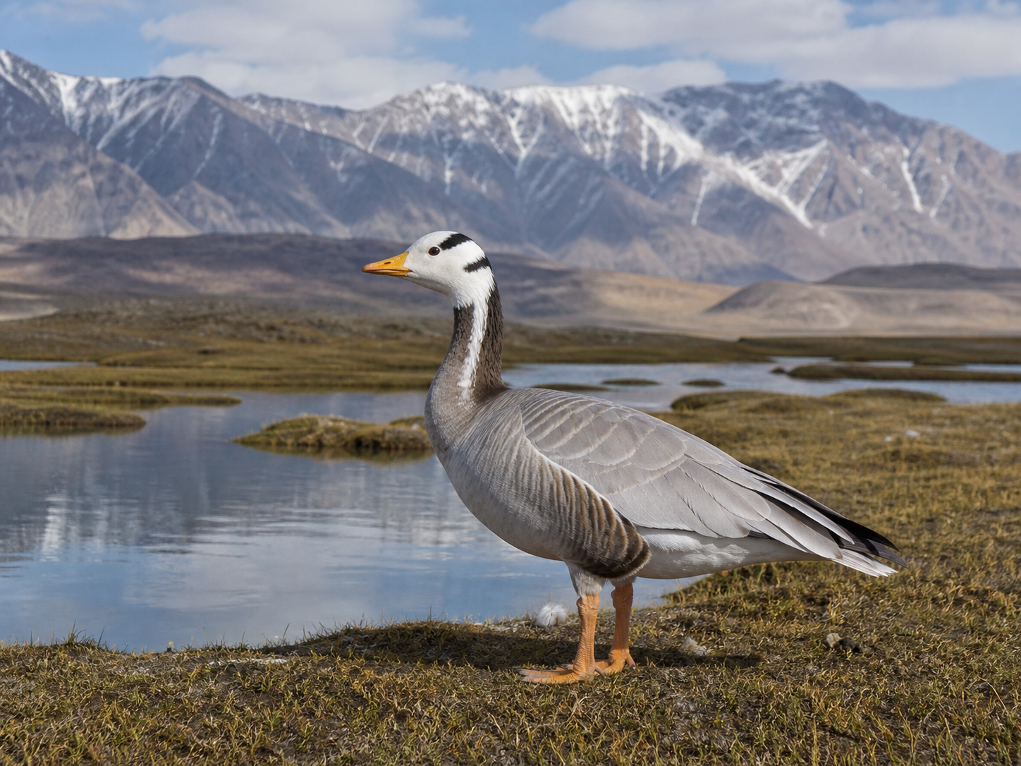 Bar-headed Goose standing beside a high-altitude wetland