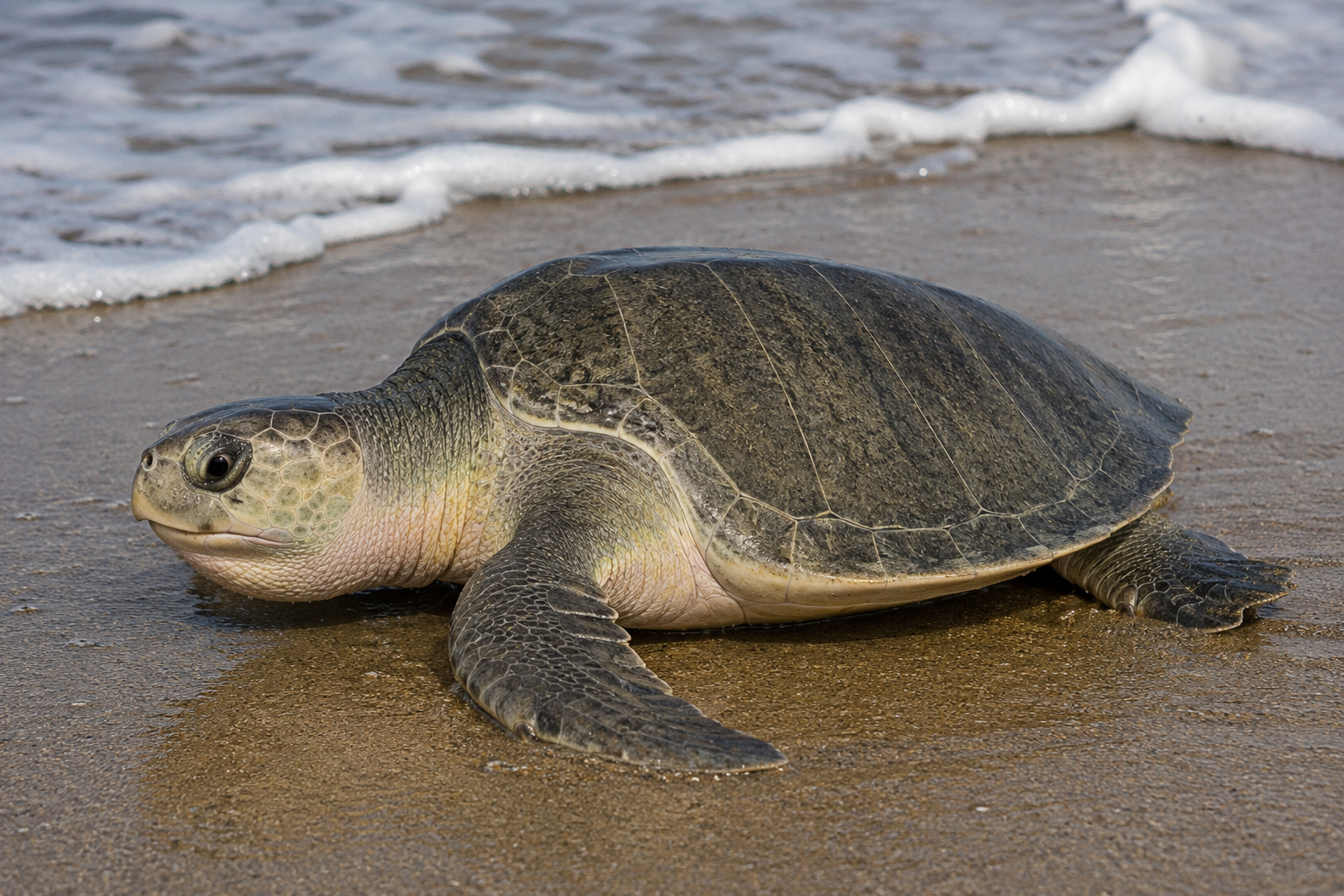 Olive Ridley Sea Turtle on a sandy shore